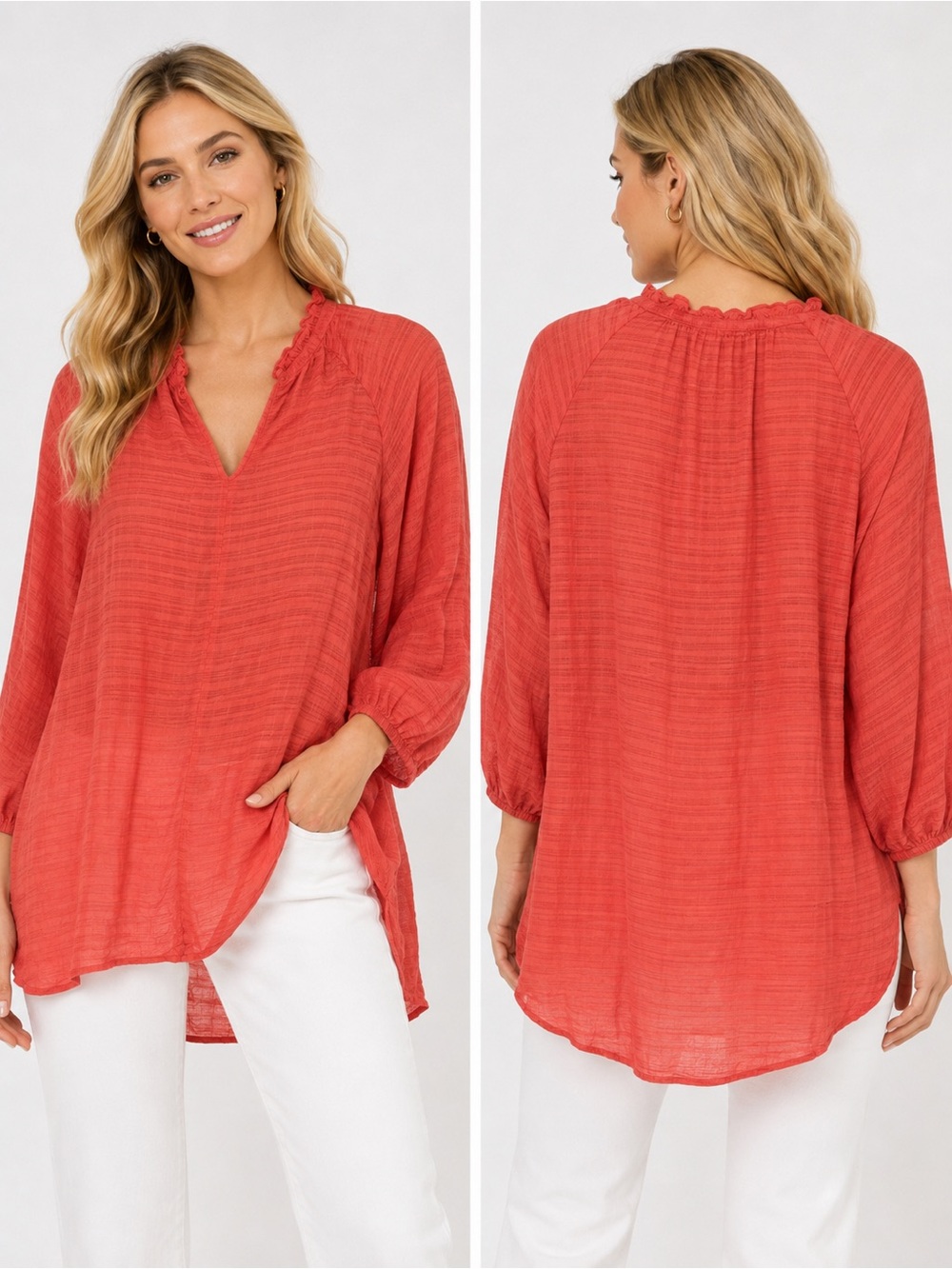 Nordstrom Rack Coral Sheer Blouse Cover Up Ruffle Neck Tunic S